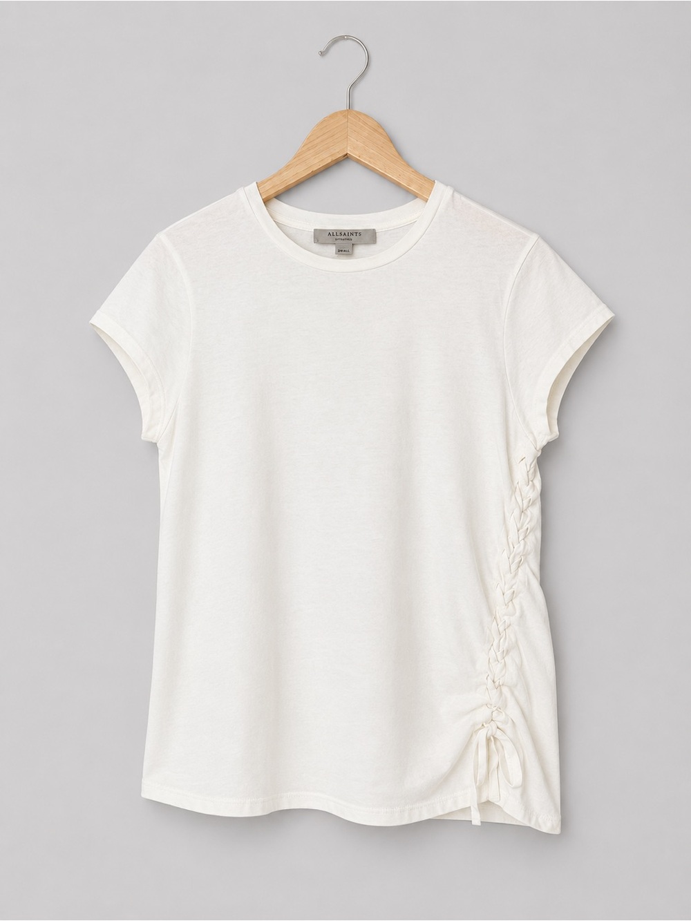 AllSaints White Ruched Side tie Tee Short Sleeve Minimalist Top